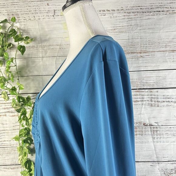 Chadwicks Dress size Extra Large Teal Slinky Stretch Peasant Stretch Modest Boho - Picture 13 of 16